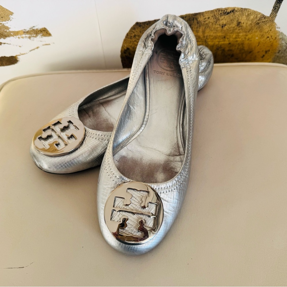 Silver Tory Burch Minnie Travel Flats (Size 7M)